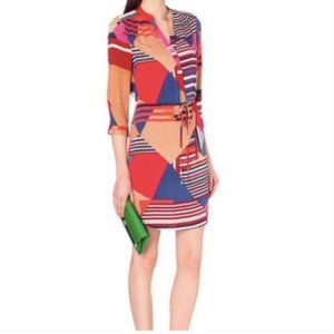 Diane Von Furstenberg Freya Geometric Print Silk Shirt Dress Size 0